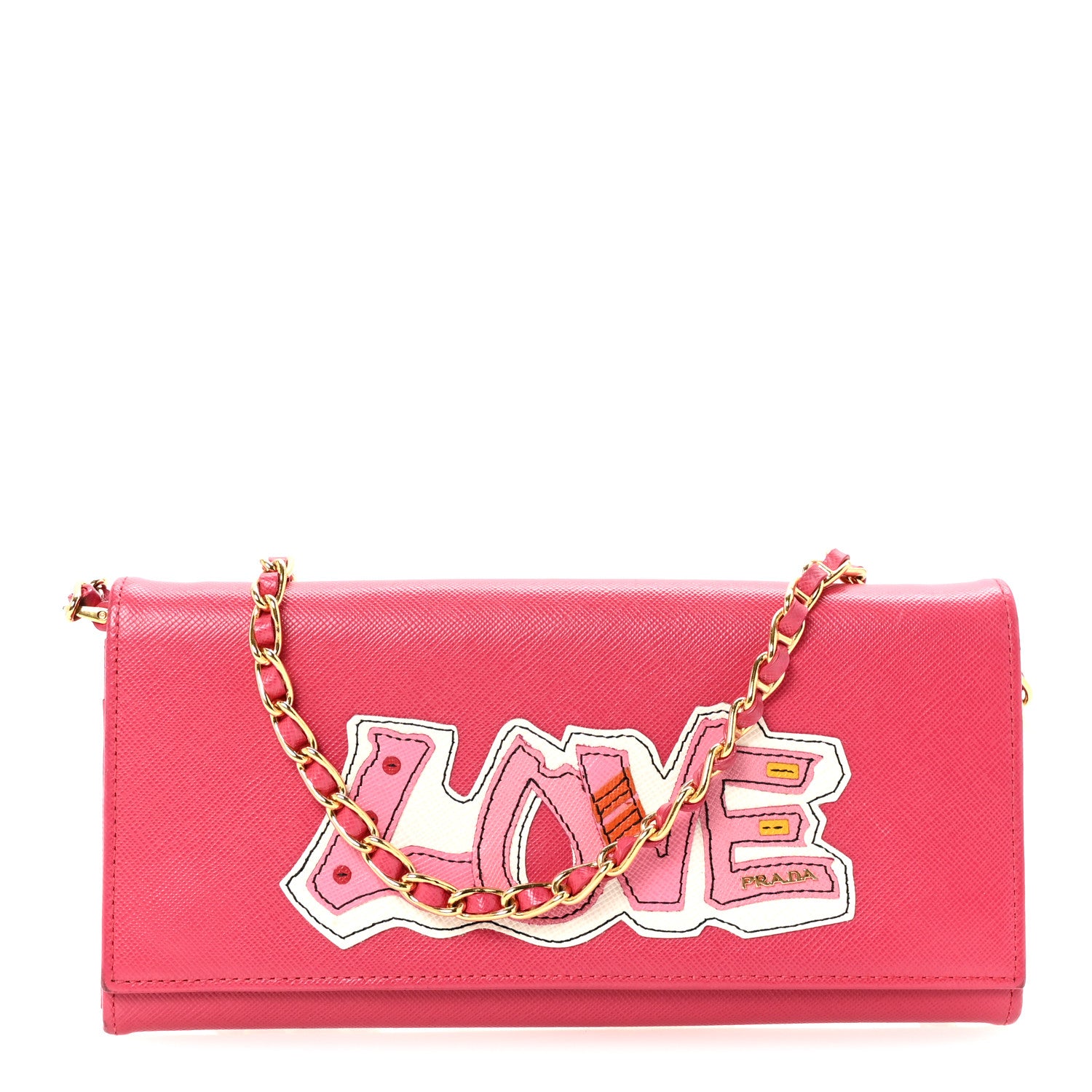Prada Saffiano Love Chain Wallet Peonia 1 of 9