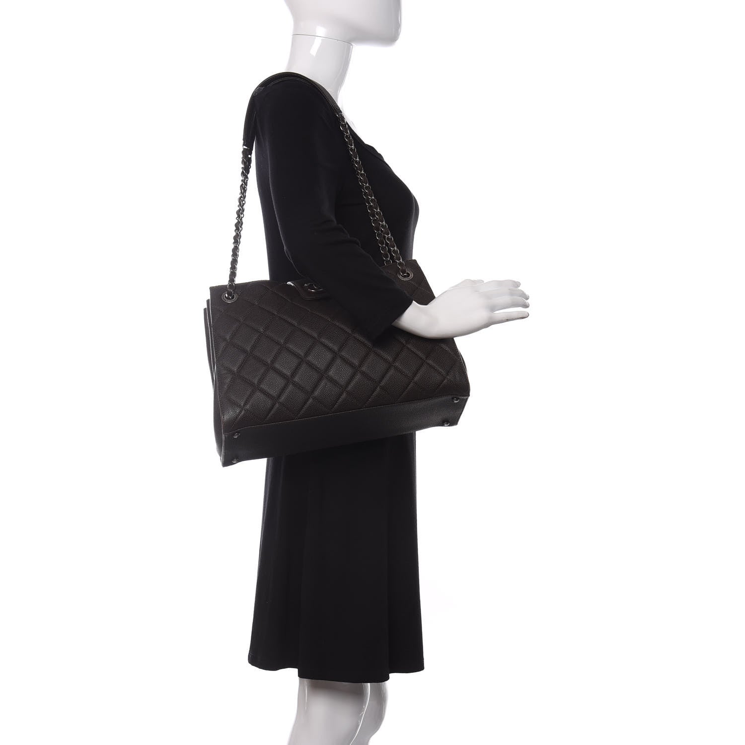 Chanel Caviar Quilted Large CC Accordion Shopping Bag Brown 2 of 9