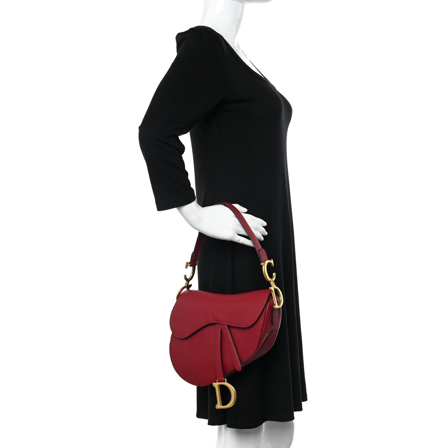 Grained Calfskin Saddle Bag Red