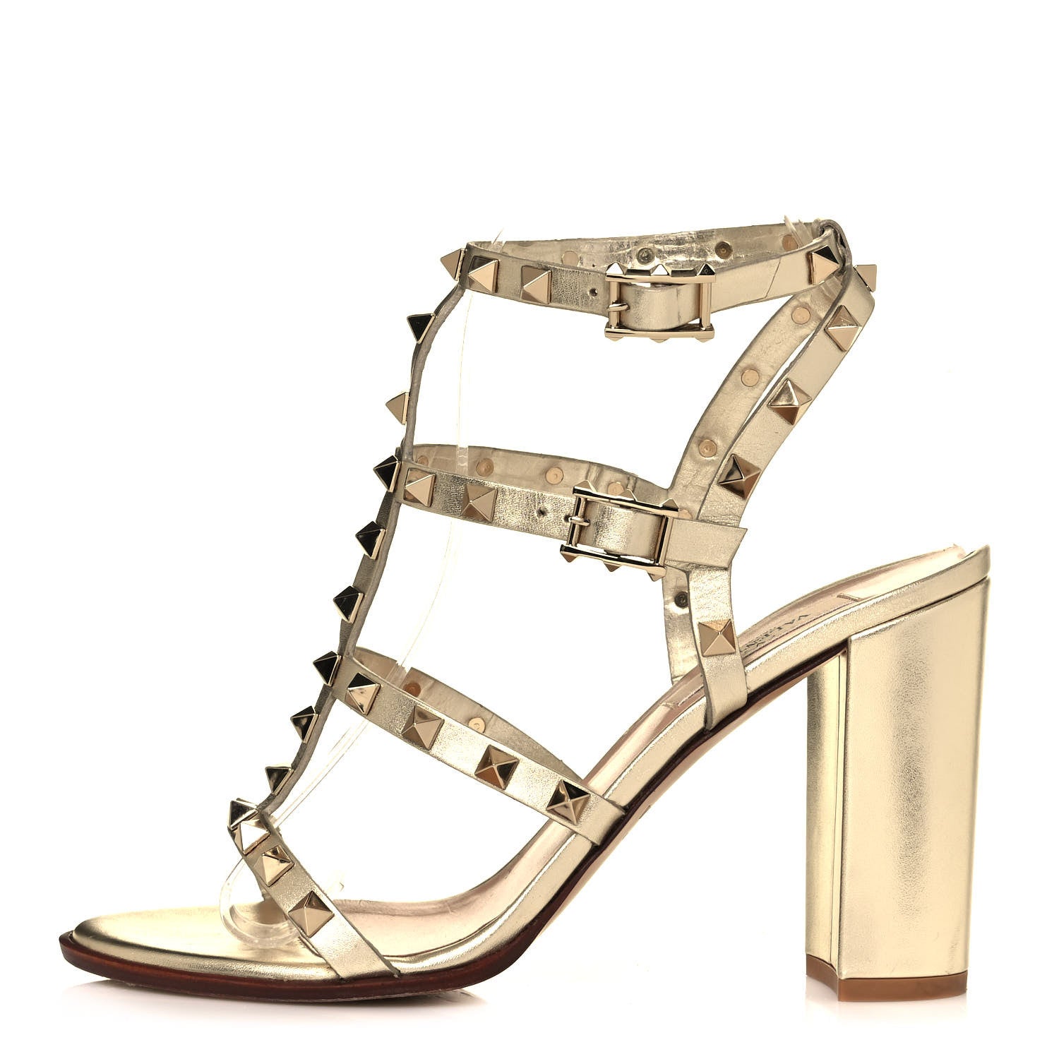 Valentino Garavani Metallic Calfskin Rockstud 90mm City Sandals 38 Gold 1 of 8