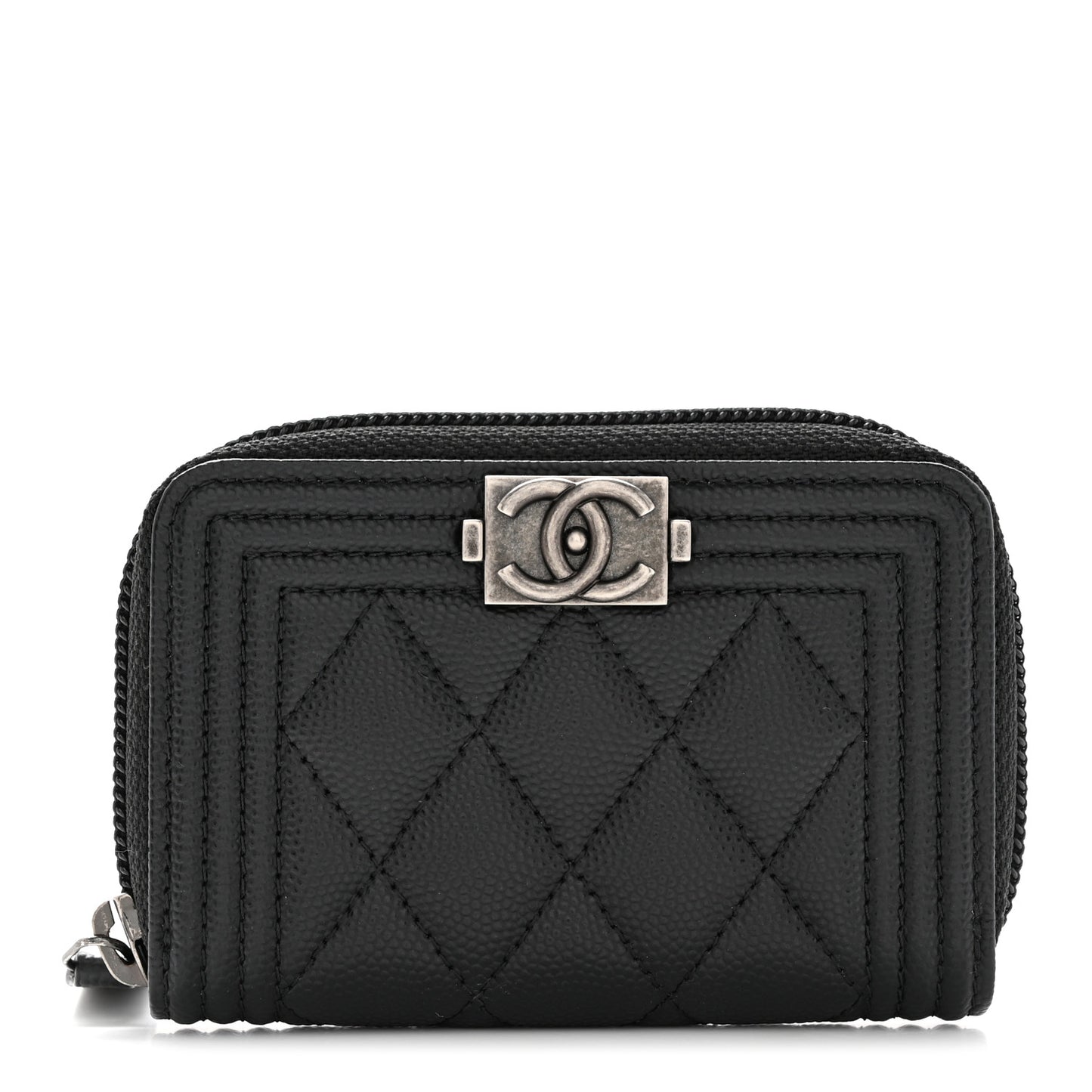 Caviar Quilted Boy Zip Around Coin Purse Wallet Black