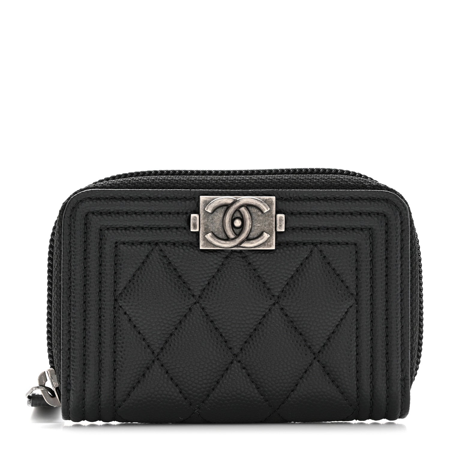 Chanel Caviar Quilted Boy Zip Around Coin Purse Wallet Black 1 of 8