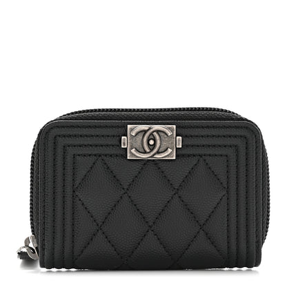 Chanel Caviar Quilted Boy Zip Around Coin Purse Wallet Black 1 of 8