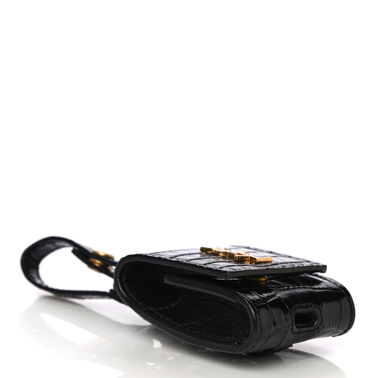 Calfskin Crocodile Embossed Monogram Airpods Case Black