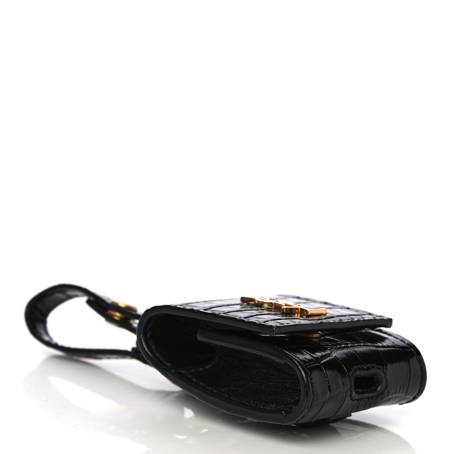 Saint Laurent Calfskin Crocodile Embossed Monogram Airpods Case Black 4 of 6