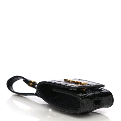 Saint Laurent Calfskin Crocodile Embossed Monogram Airpods Case Black 4 of 6
