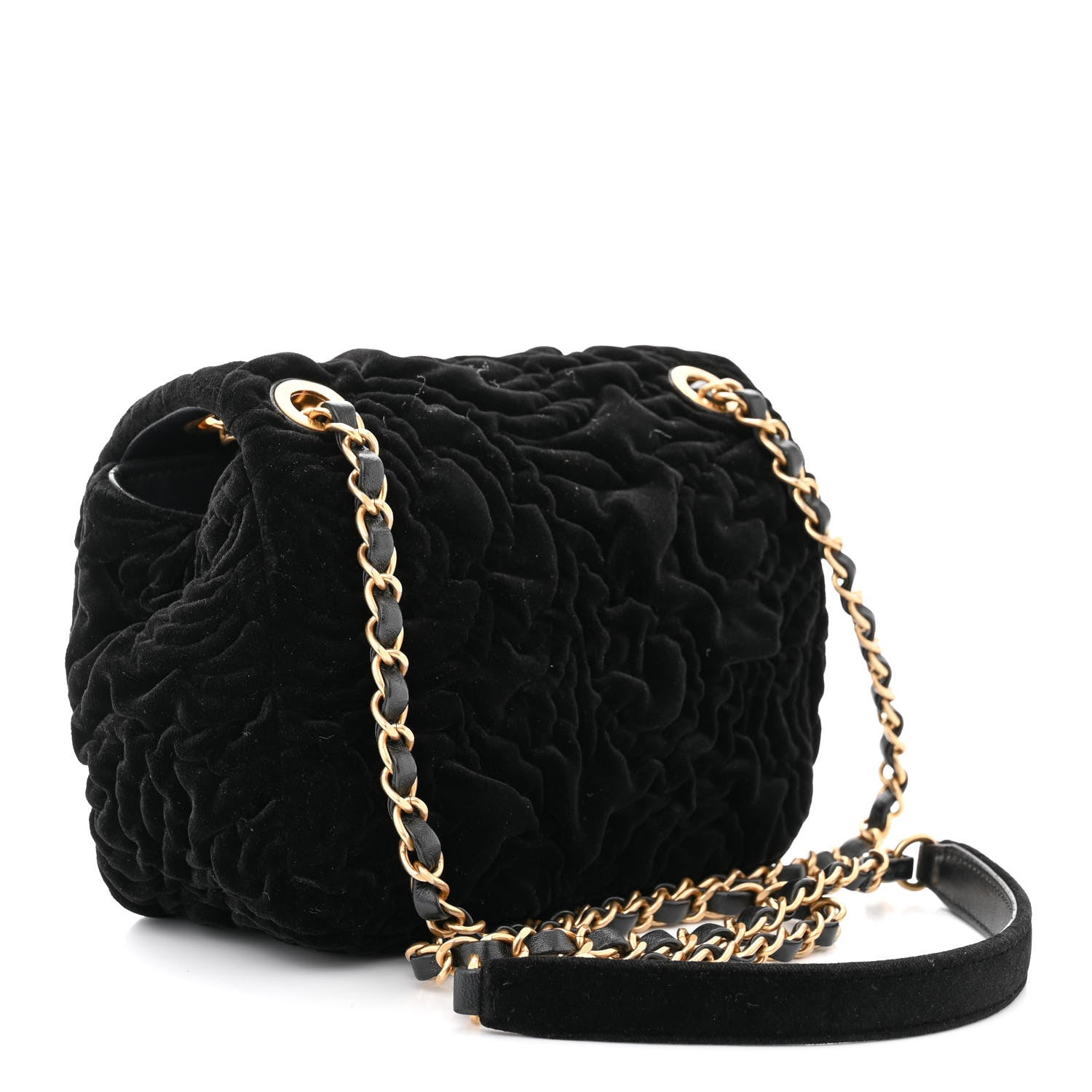 Chanel Velvet Camellia Embossed Mini Square Flap Black 3 of 10