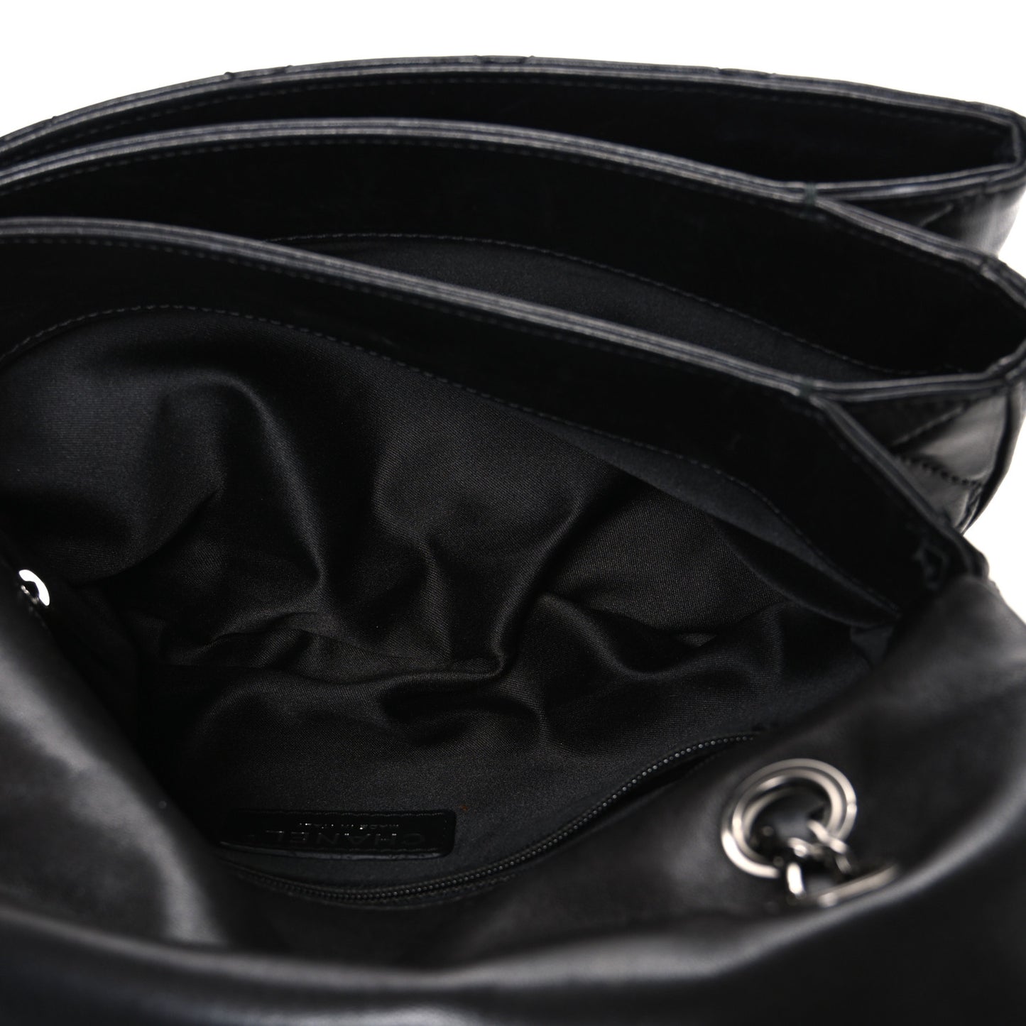 Lambskin Quilted Jumbo 3 Flap Black