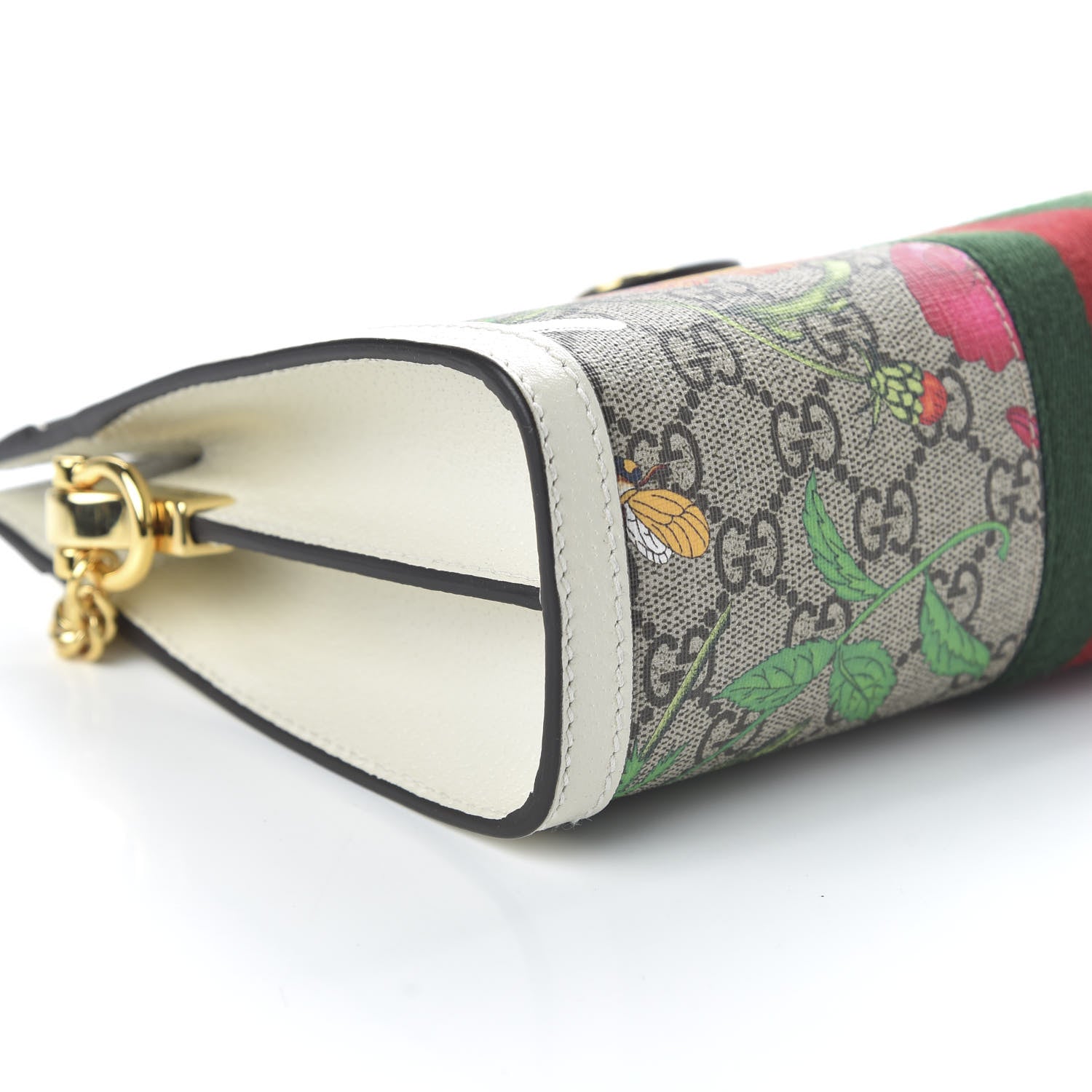 Gucci GG Supreme Monogram Flora Web Small Ophidia Chain Shoulder Bag White 6 of 10