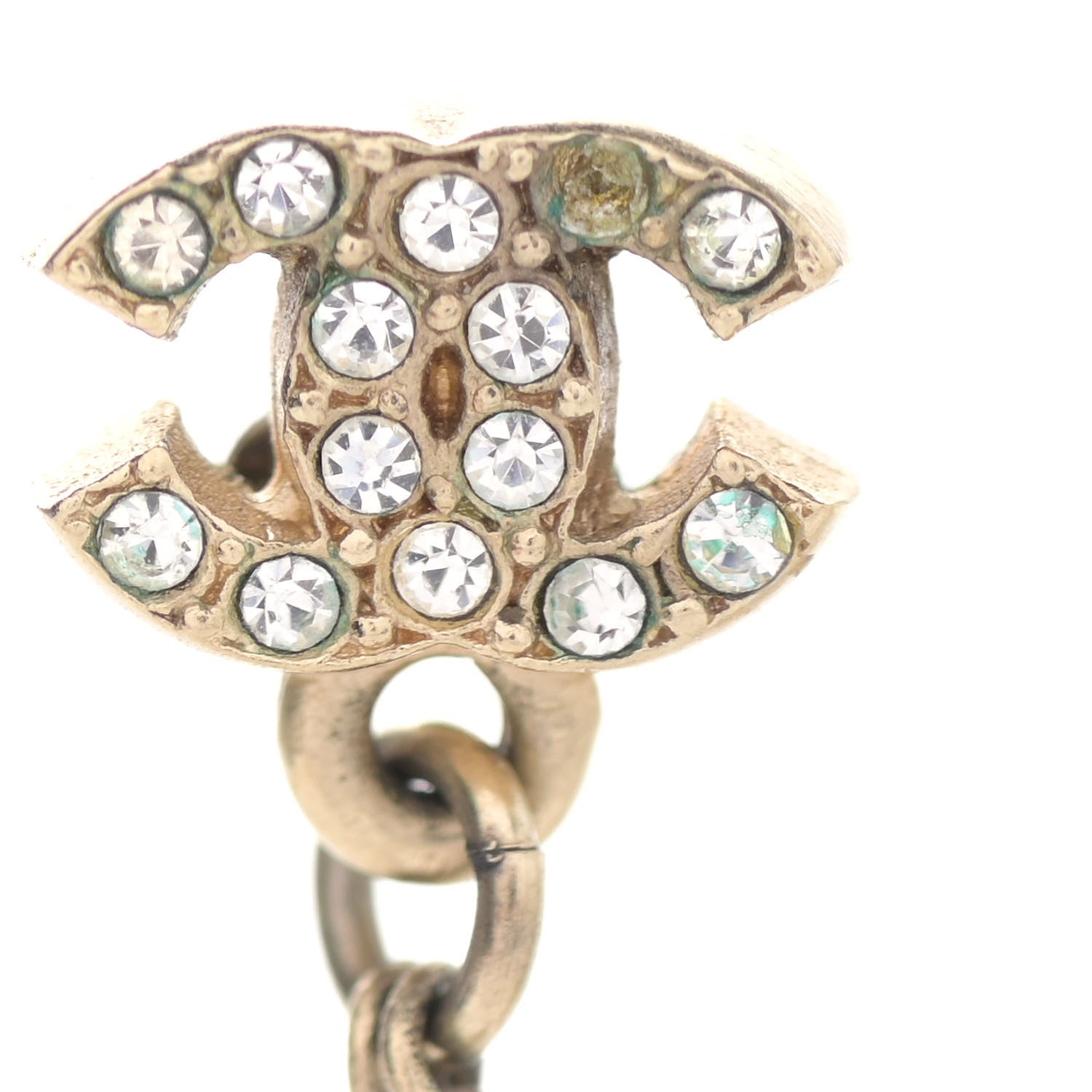 Chanel Crystal Resin Double CC Drop Earrings Gold 5 of 5