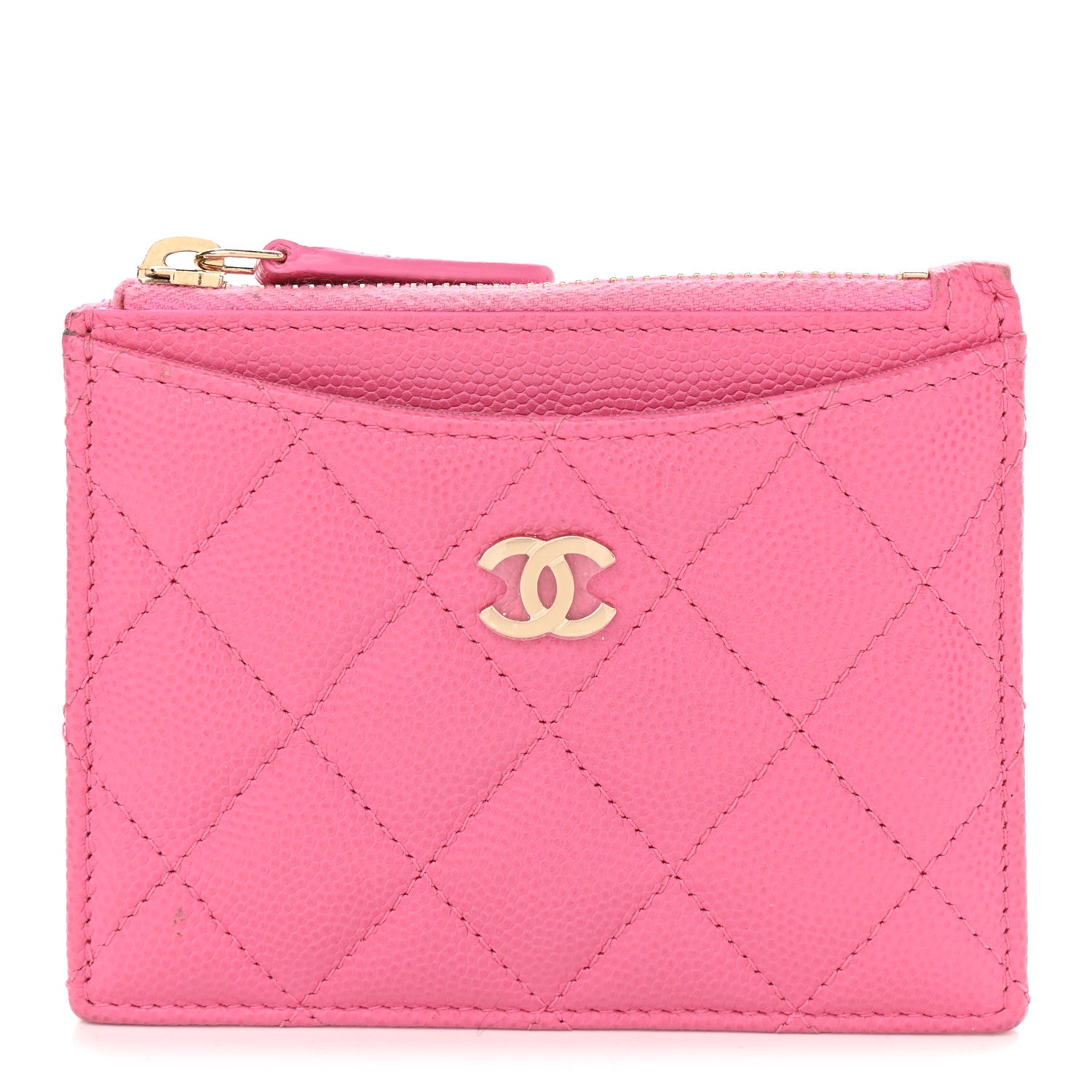 Chanel Caviar Quilted CC Zip Card Holder Pink 1 of 8
