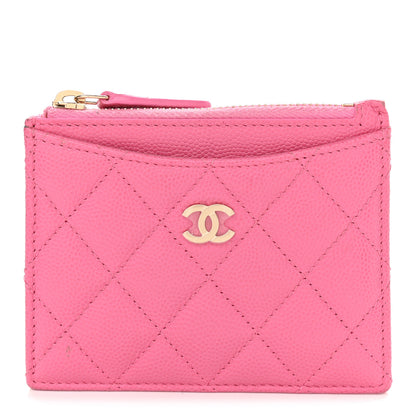 Chanel Caviar Quilted CC Zip Card Holder Pink 1 of 8