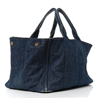 Prada Denim Logo Tote Bleu 2 of 5