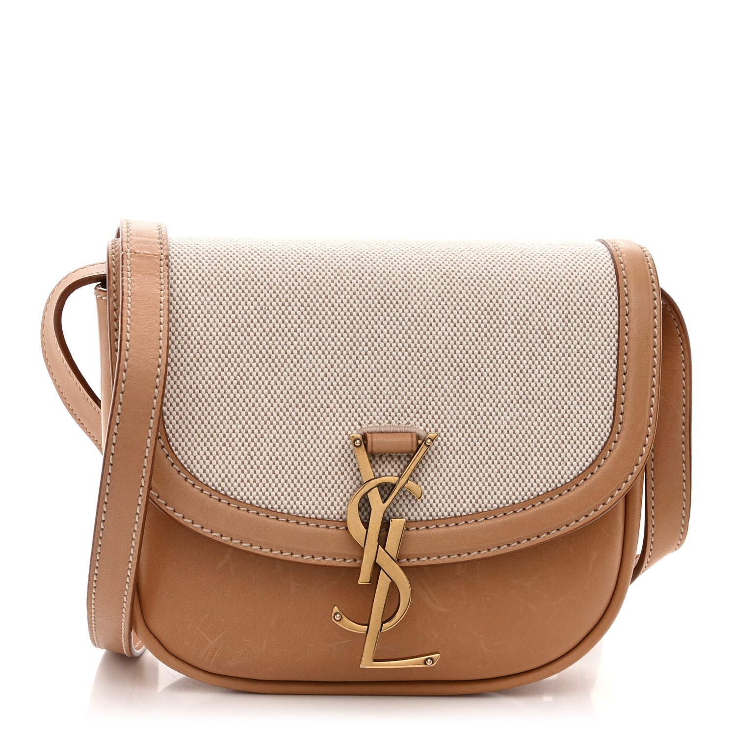 Saint Laurent SAINT LAURENT Smooth Calfskin Cotton Canvas Small Kaia Satchel Natural Beige 1 of 13