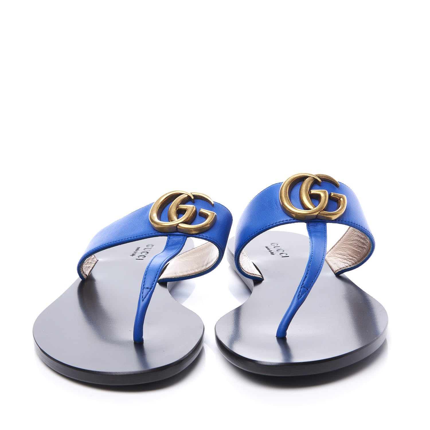 Gucci Calfskin GG Marmont Thong Sandals 35.5 Shiny Electric Blue 2 of 9