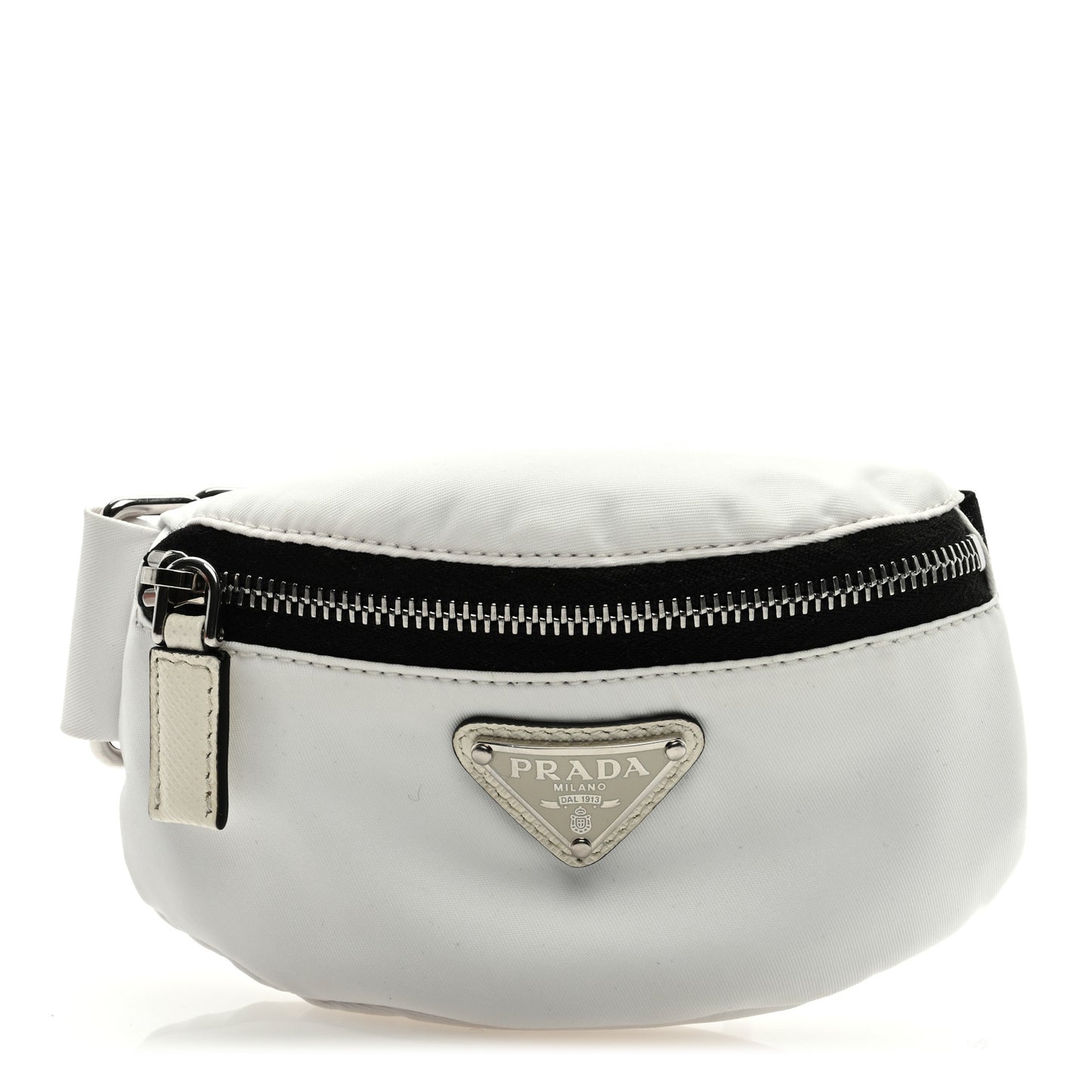 Tessuto Nylon Travel Saffiano Metal Triangle Logo Mini Arm Pouch White