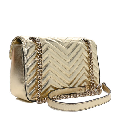 Gucci Metallic Calfskin Matelasse Small GG Marmont Shoulder Bag Platino 3 of 10