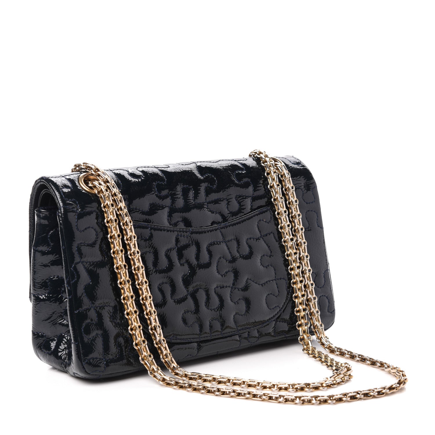 Chanel Crackled Patent Calfskin Puzzle 2.55 Reissue 225 Flap Black 4 of 13