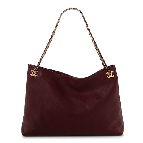 Lambskin Quilted Eyes On You Large Shopping Bag Burgundy