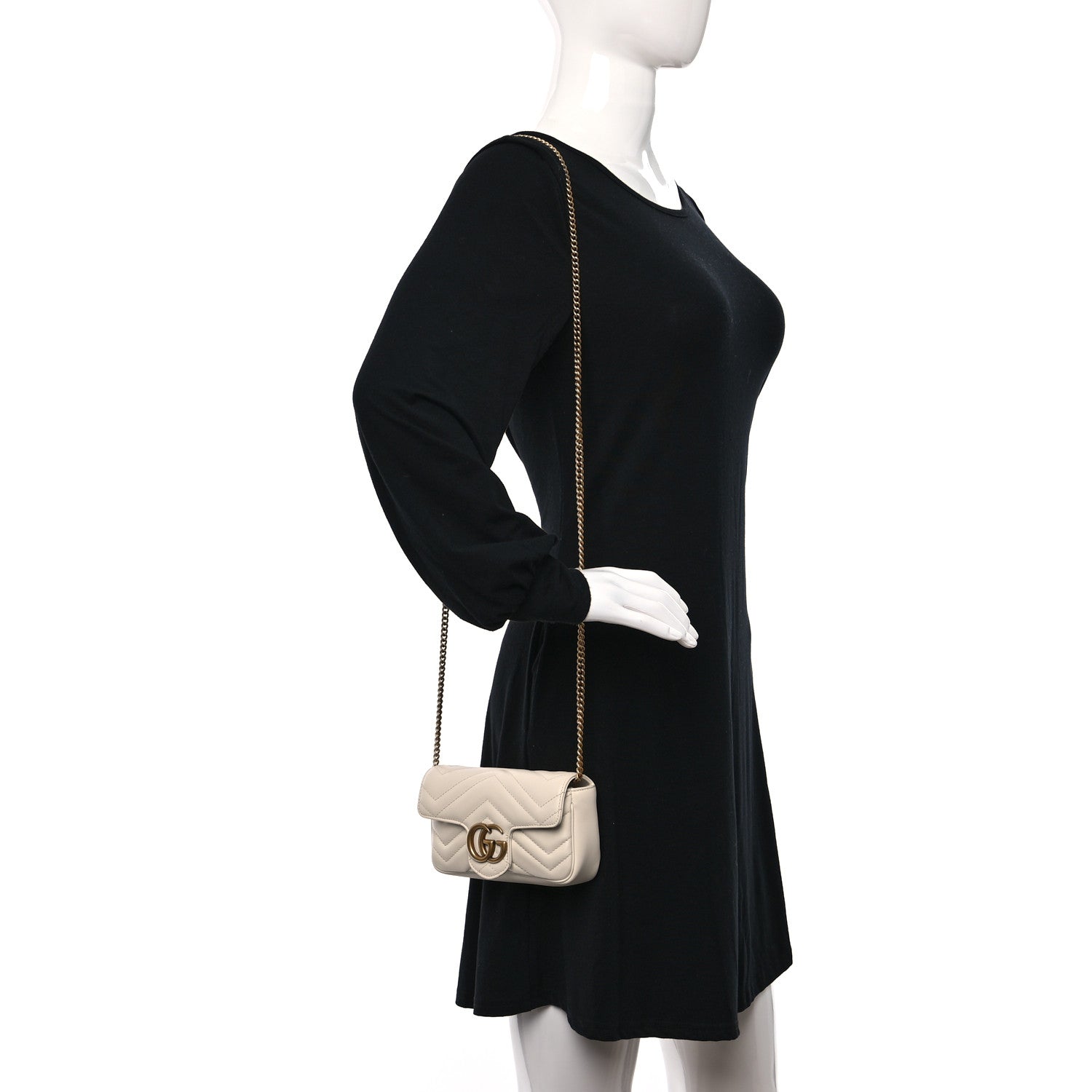 Gucci Calfskin Matelasse Super Mini GG Marmont Shoulder Bag White 2 of 9