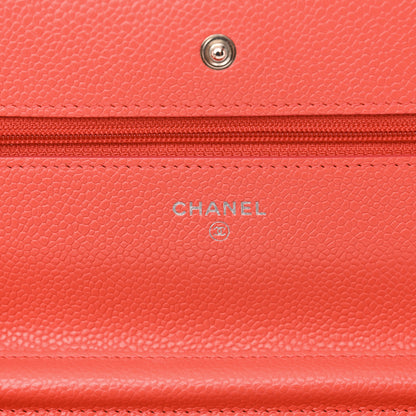 Chanel Caviar Chevron Quilted Wallet On Chain WOC Coral 6 of 14