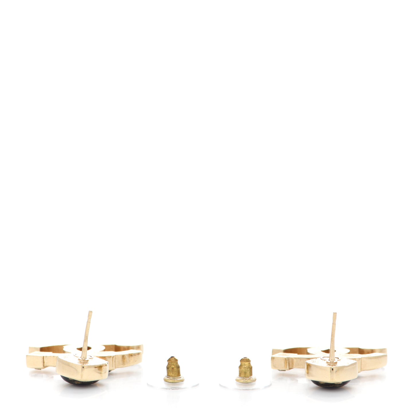 Resin Crystal Pearl CC Drop Earrings Gold Black