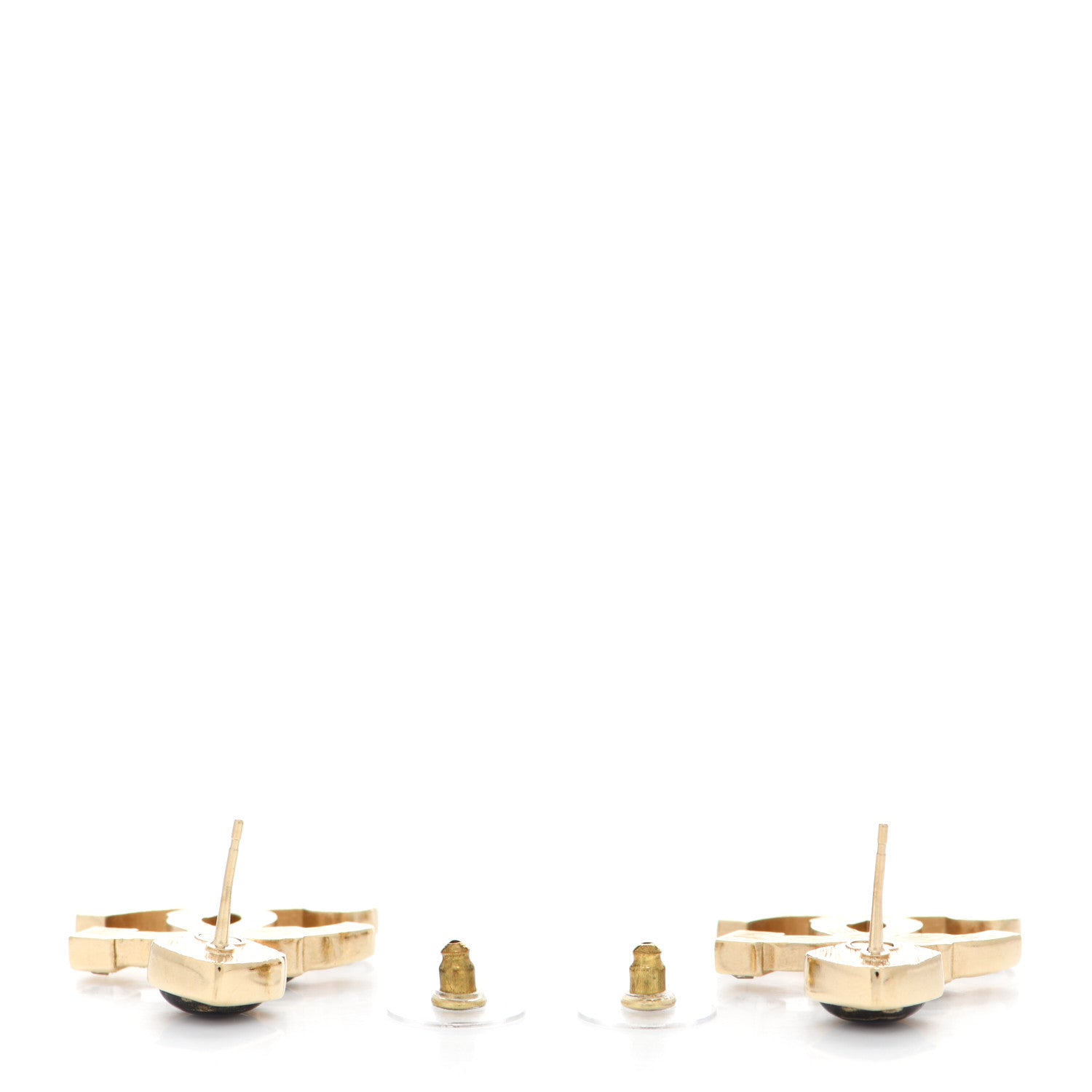 Chanel Resin Crystal Pearl CC Drop Earrings Gold Black 3 of 6