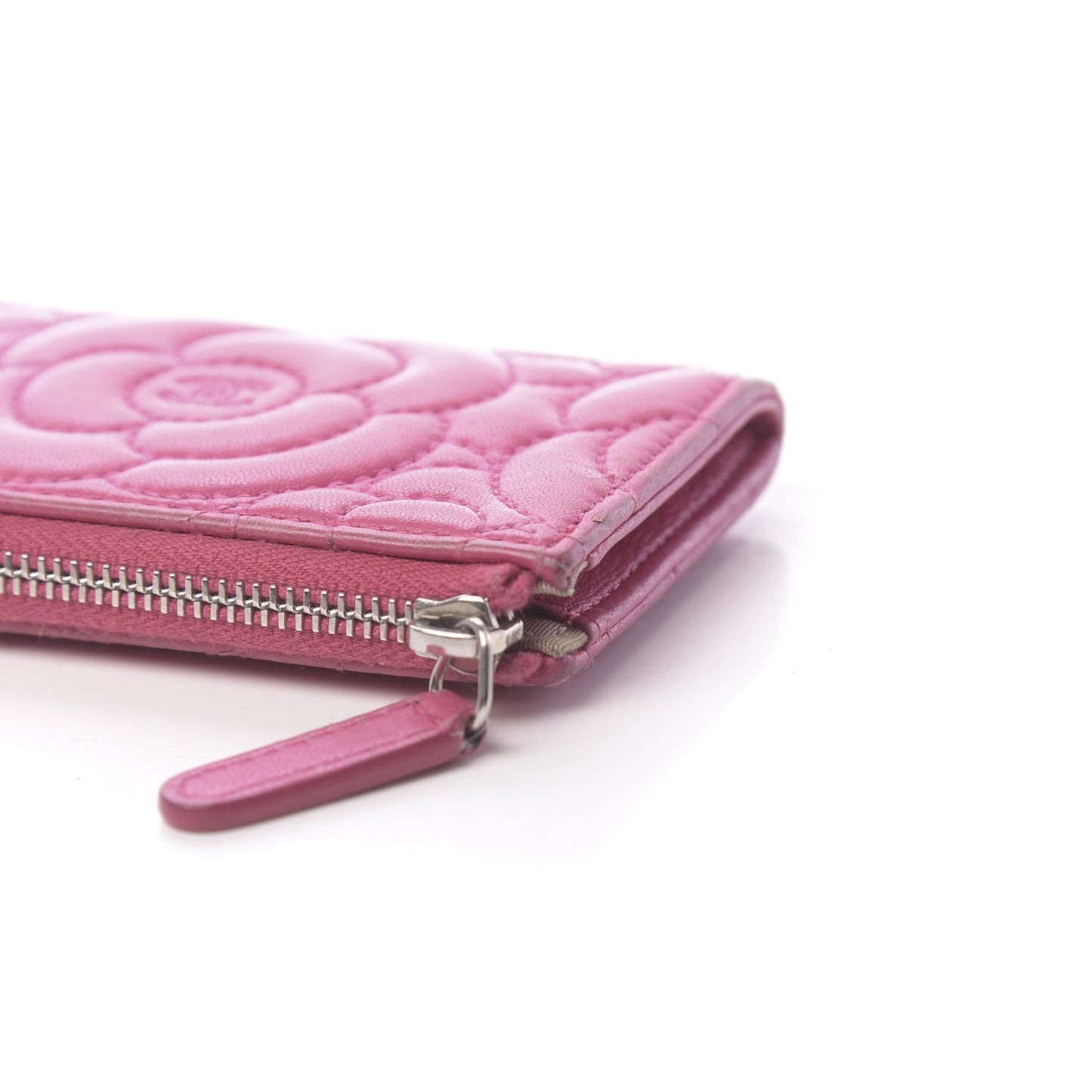 Lambskin Camellia Embossed Key Holder Case Fuchsia
