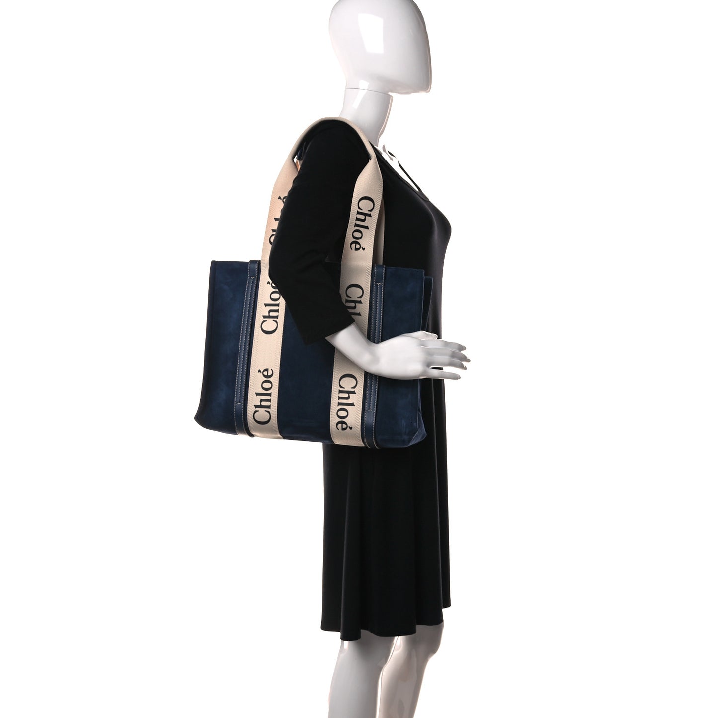 Suede Calfskin Medium Woody Ribbon Tote Navy