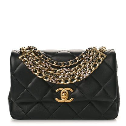Chanel Lambskin Quilted Mini CC Crystal Logo Chain Flap Black 1 of 9