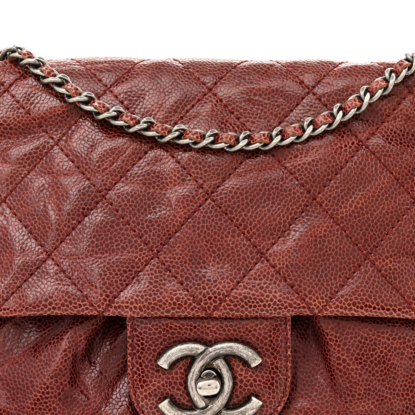 Crumpled Calfskin Quilted Medium Elastic Flap Bordeaux