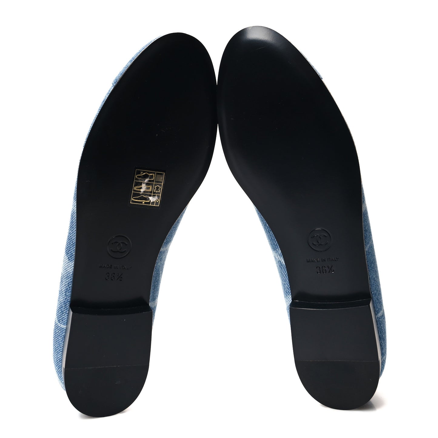 Denim Printed CC Cap Toe Ballerina Flats 36.5 Light Blue White