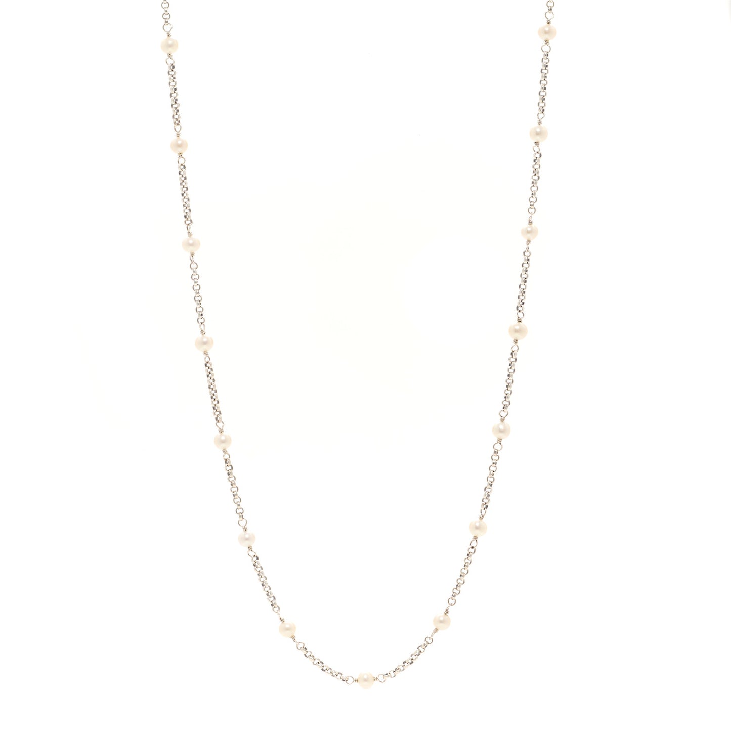 Sterling Silver Freshwater Cultured Pearl Bead Chain Necklace