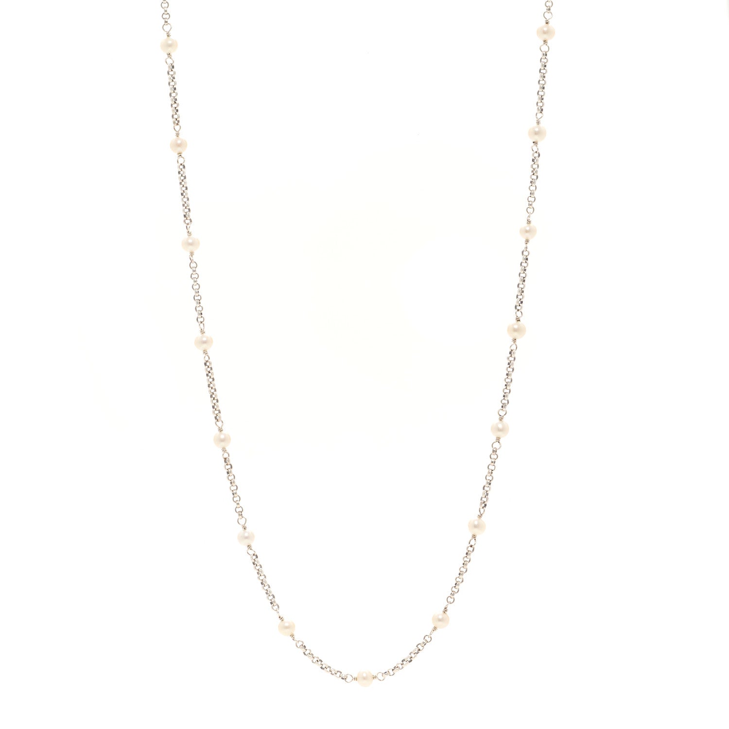 David Yurman Sterling Silver Freshwater Cultured Pearl Bead Chain Necklace 1 of 4