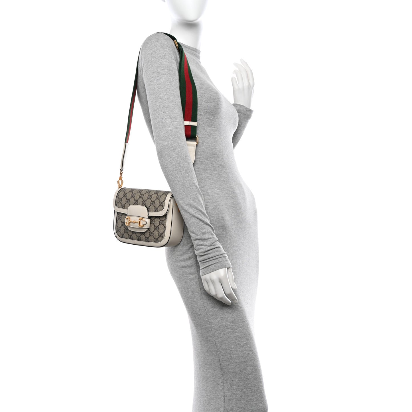 GG Supreme Monogram Web Mini Horsebit 1955 Shoulder Bag Beige Mystic White