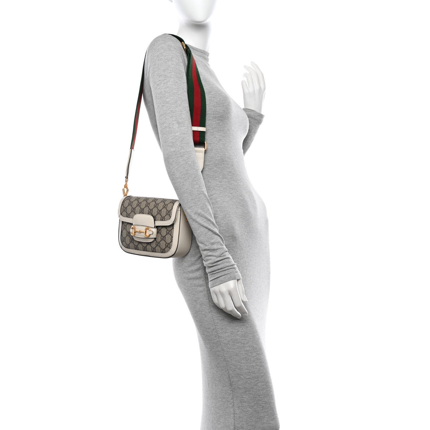 Gucci GG Supreme Monogram Web Mini Horsebit 1955 Shoulder Bag Beige Mystic White 2 of 10