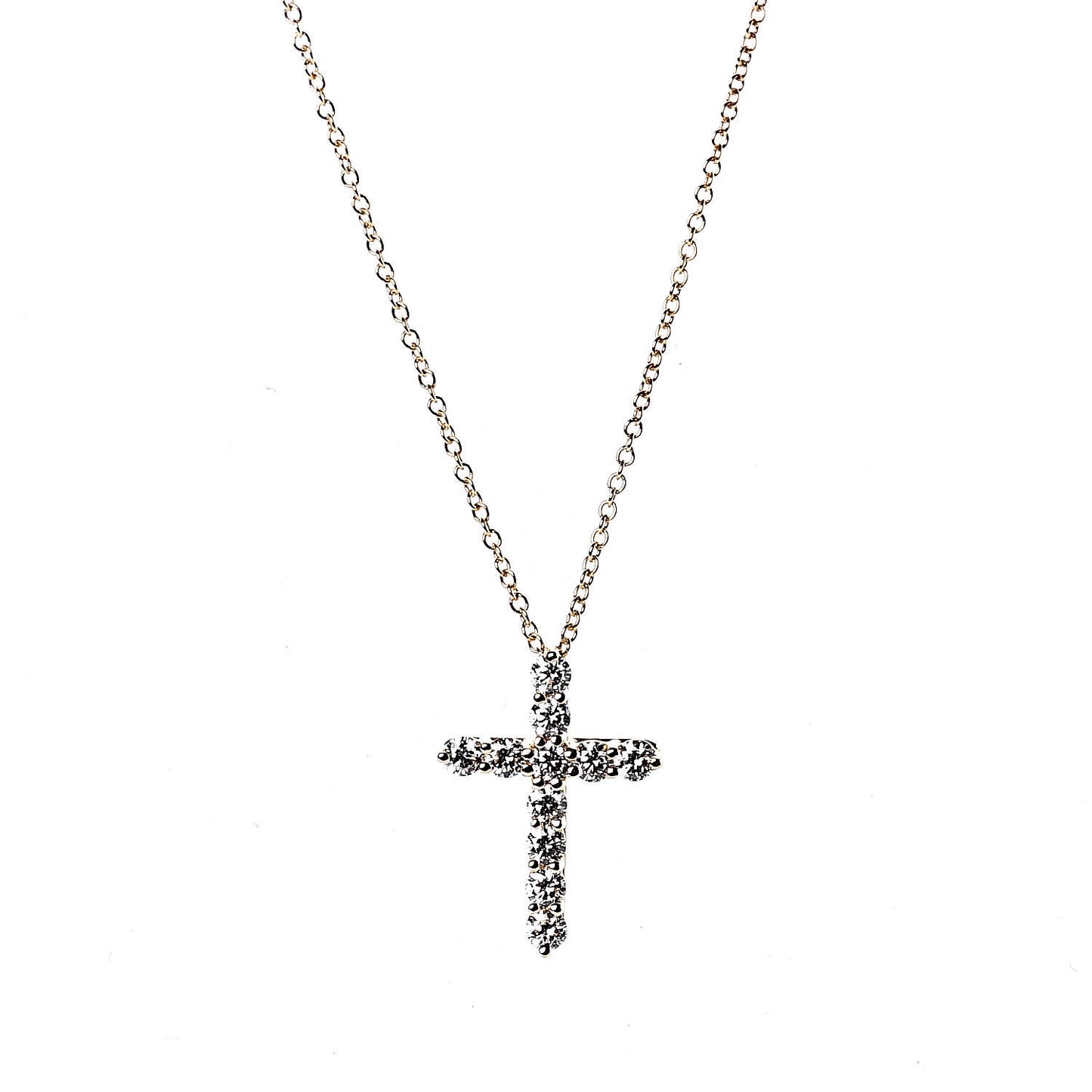 18K Yellow Gold Diamond Small Cross Pendant Necklace