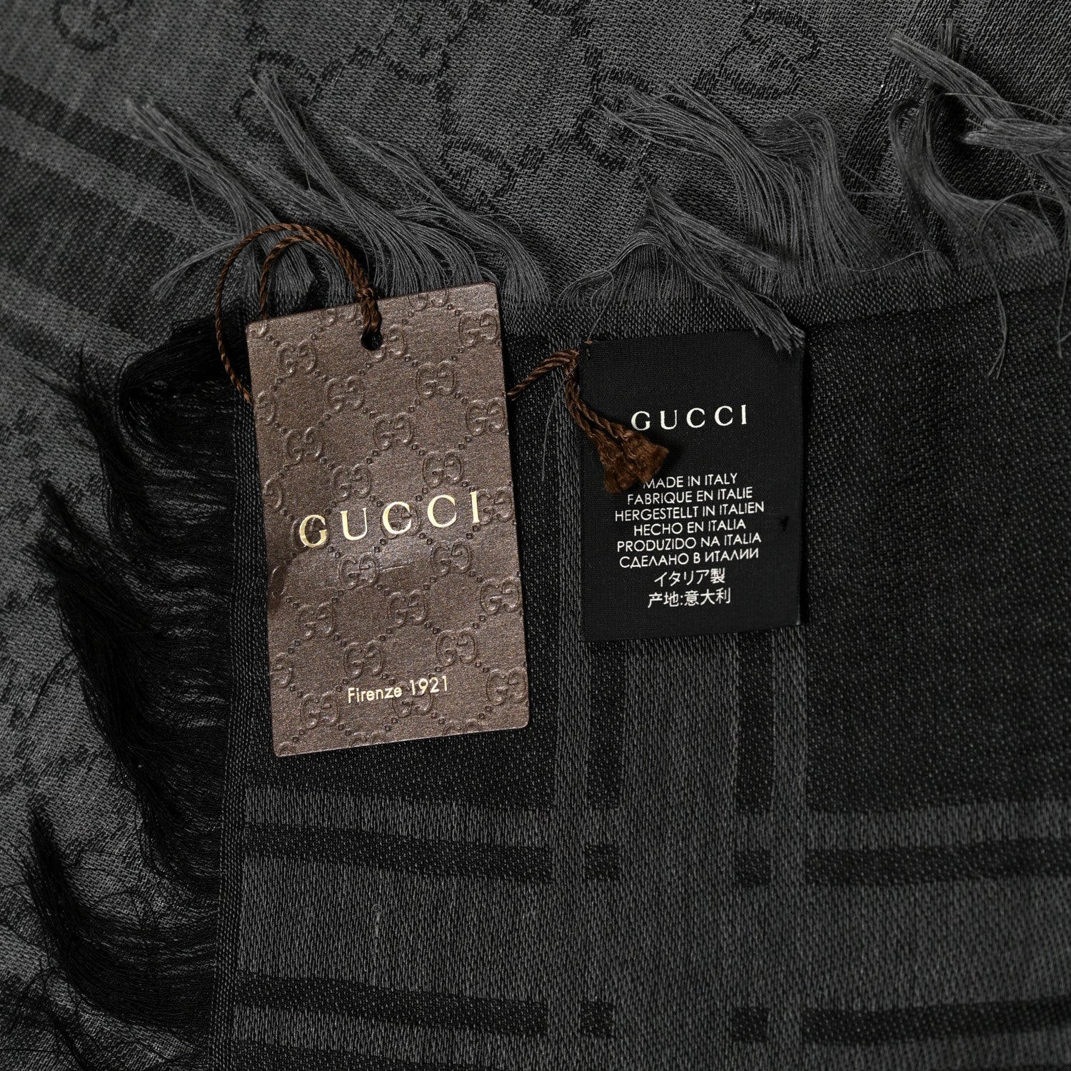 Gucci Wool Silk GG Monogram Diamante Plaid Surviee Shawl Graphite Black 3 of 4