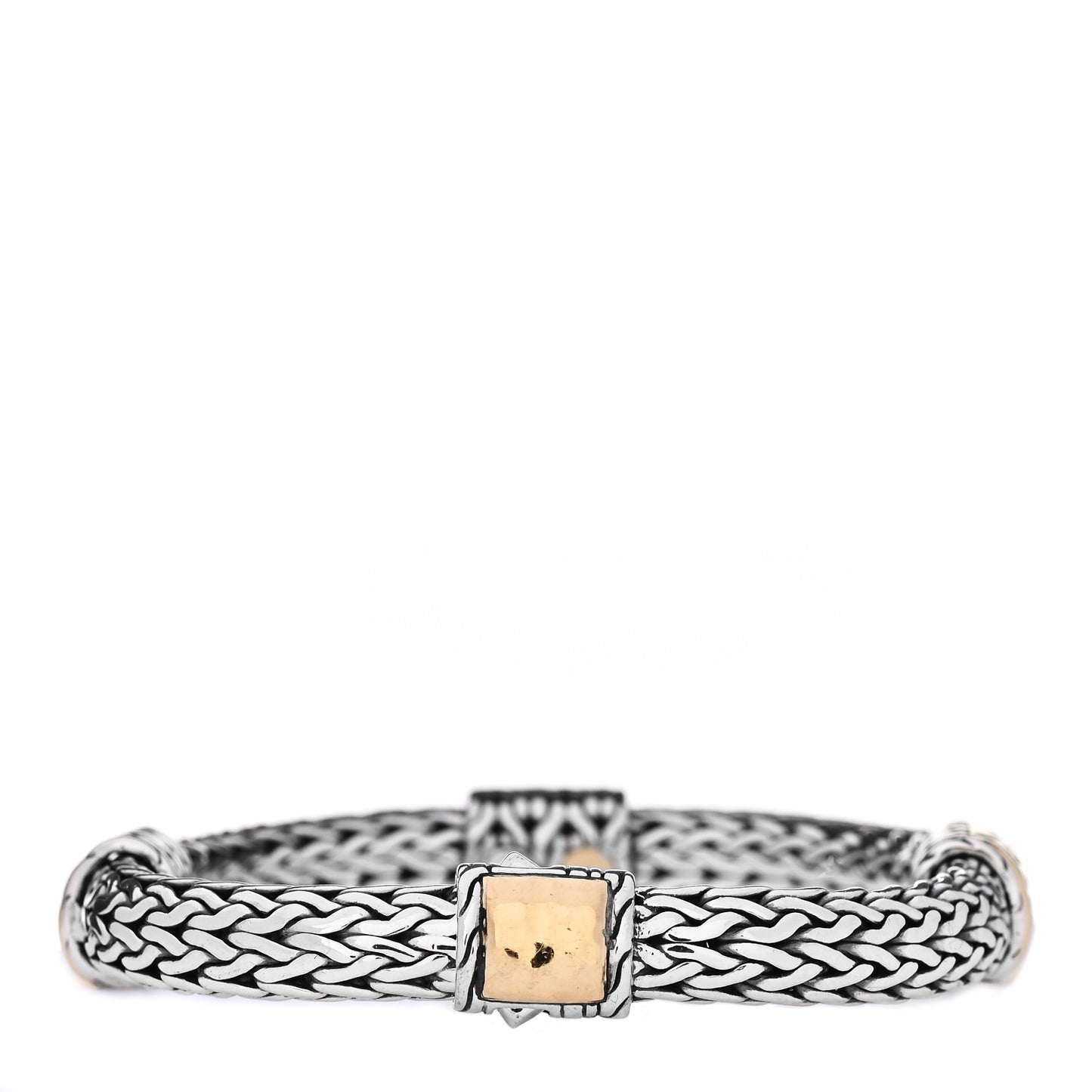 Sterling Silver 22K Yellow Gold 10mm Classic Chain Hammered Bracelet