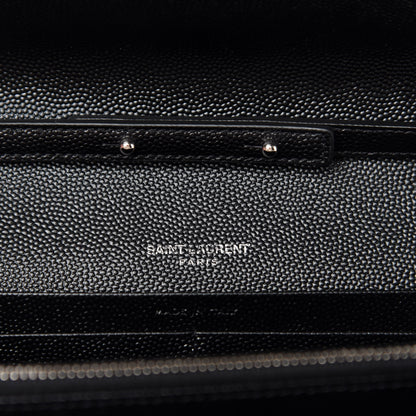 Saint Laurent Grain De Poudre Matelasse Chevron Monogram Chain Wallet Black 8 of 10