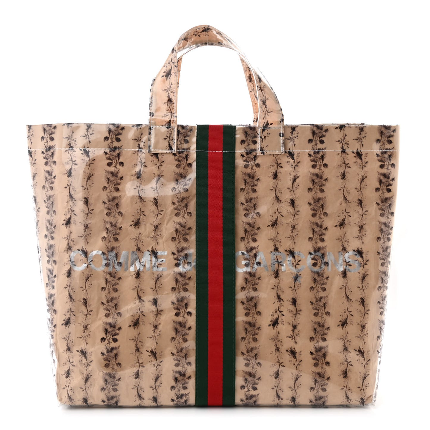 X COME DE GARCONS Plastic Web Floral Paper Shopper Tote