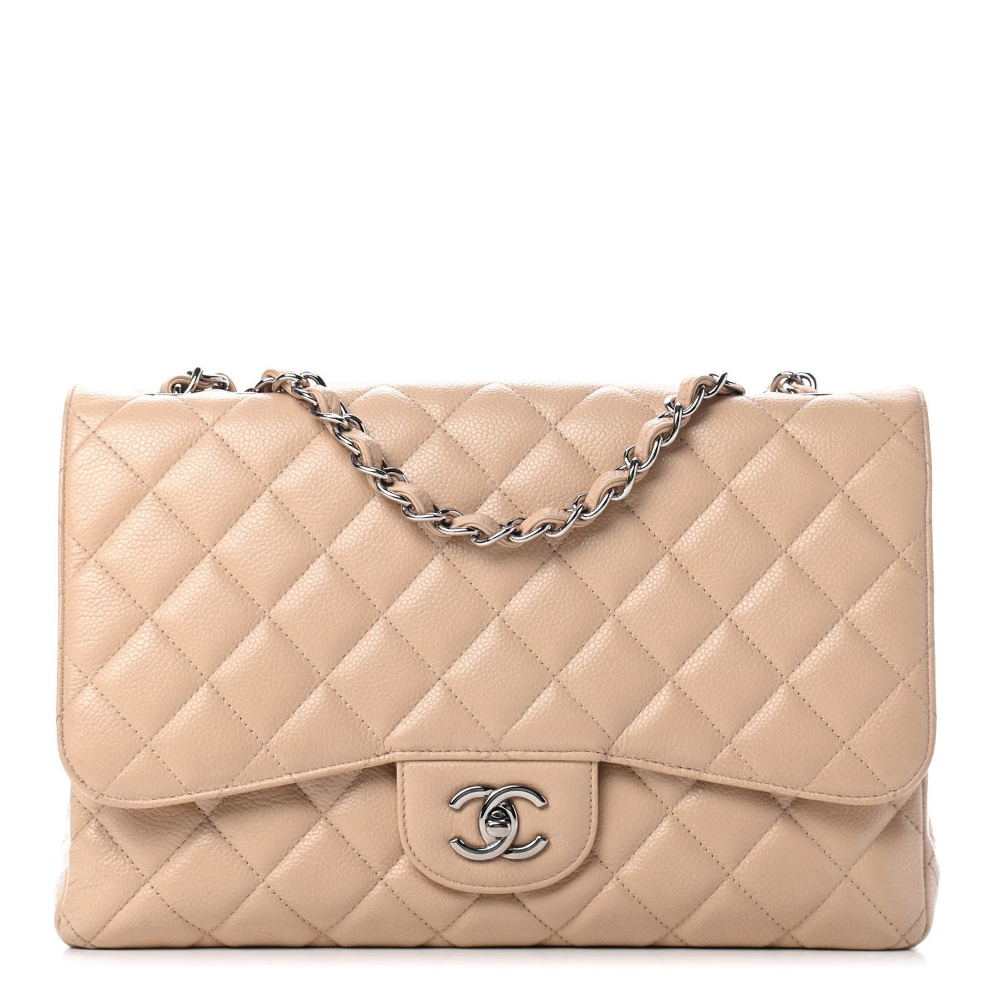 Caviar Quilted Jumbo Single Flap Beige Clair