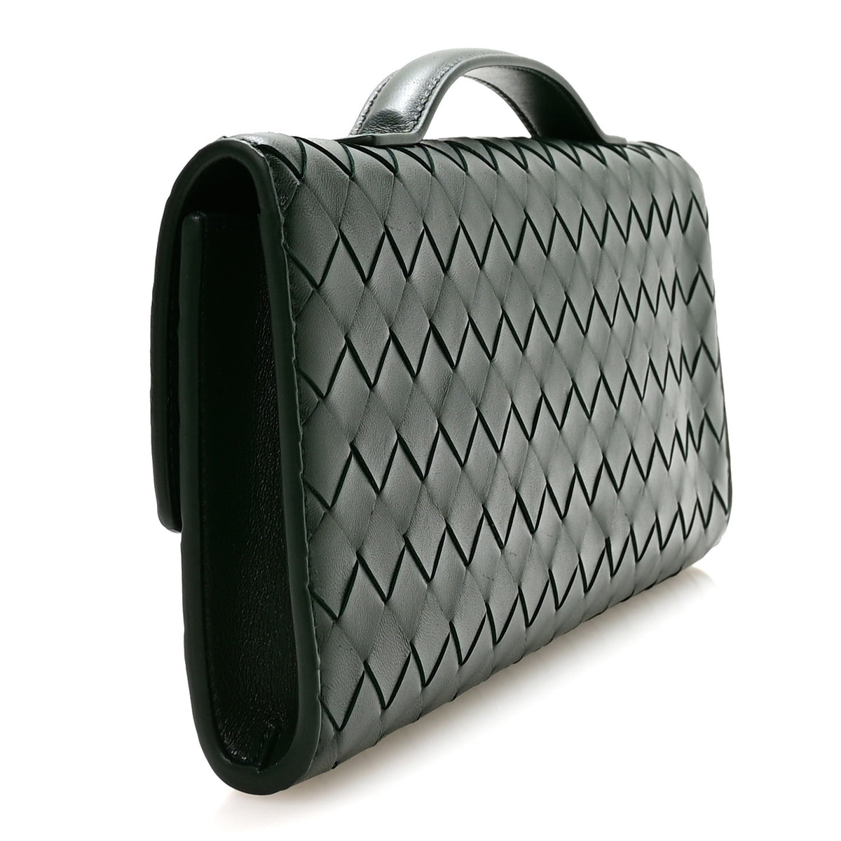 Nappa Intrecciato Long Andiamo Top Handle Clutch Emerald Green