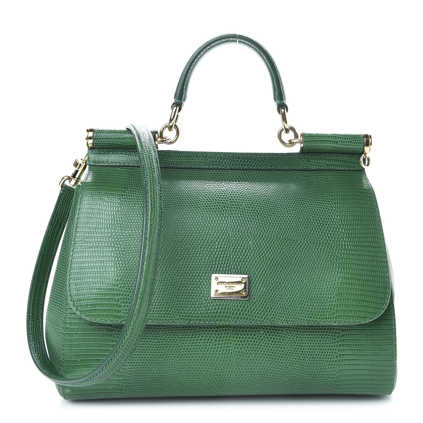 Iguana Calfskin Embossed Medium Miss Sicily Satchel Green