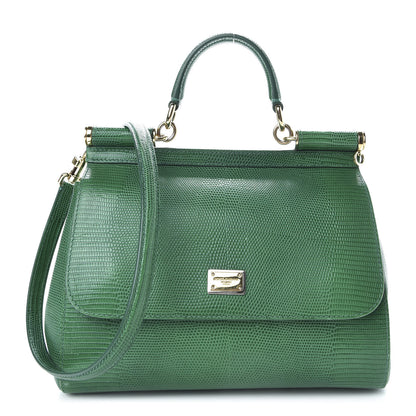 Dolce & Gabbana Iguana Calfskin Embossed Medium Miss Sicily Satchel Green 1 of 9