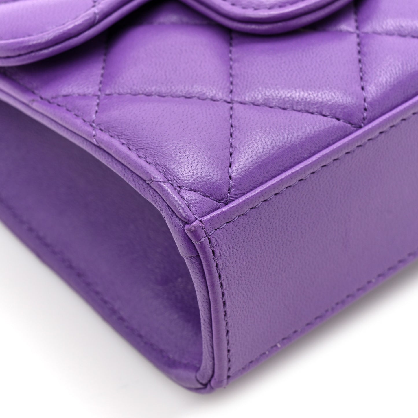 Lambskin Quilted Top Handle Flap Clutch With Chain Purple