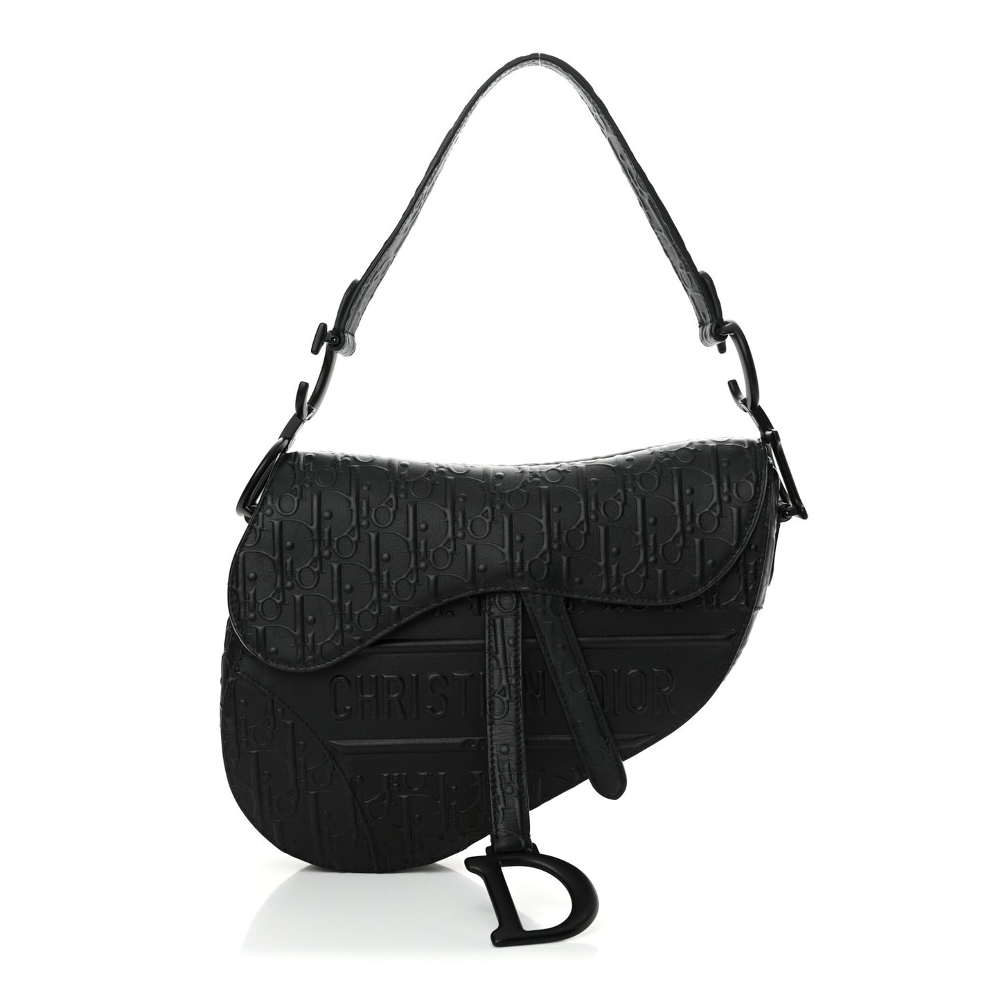 Calfskin Embossed Oblique Saddle Bag Black Black
