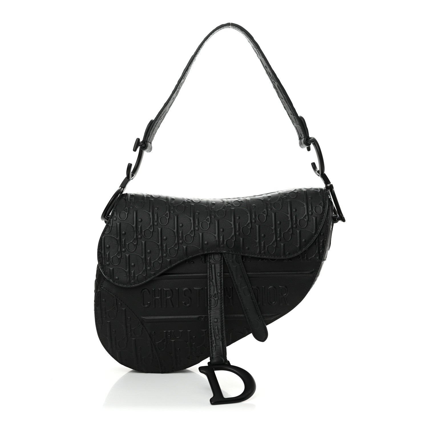 Christian Dior Calfskin Embossed Oblique Saddle Bag Black Black 1 of 12
