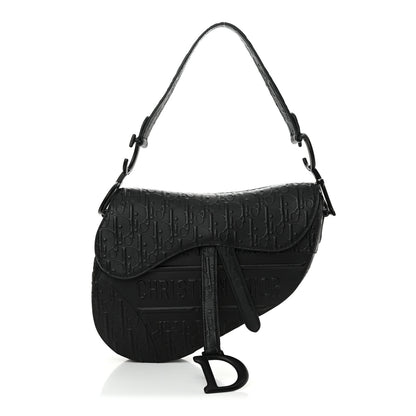 Christian Dior Calfskin Embossed Oblique Saddle Bag Black Black 1 of 12