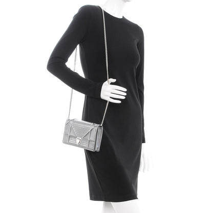 Christian Dior Metallic Patent Micro-Cannage Diorama Wallet on Chain Pouch Silver 2 of 10